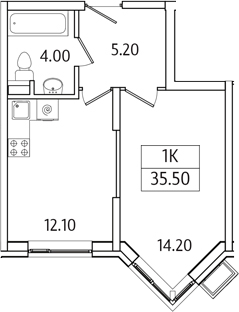Планировка — Видный Берег 2.0, 1-комн., 36 м²