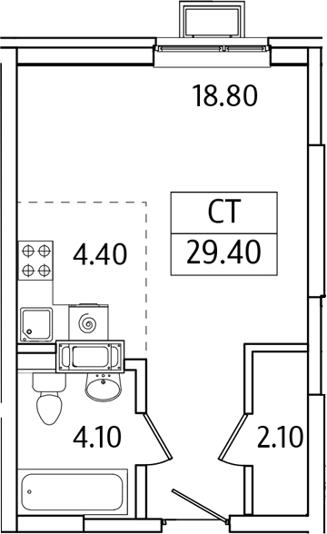 Планировка — Видный Берег 2.0, Студия, 29 м²