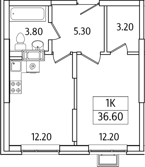 Планировка — Видный Берег 2.0, 1-комн., 37 м²