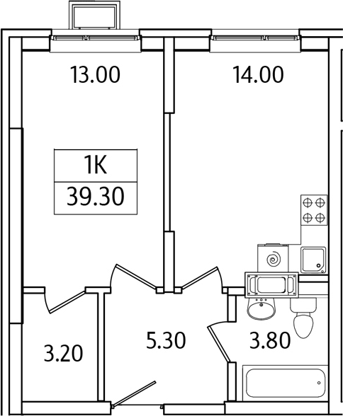 Планировка — Видный Берег 2.0, 1-комн., 39 м²