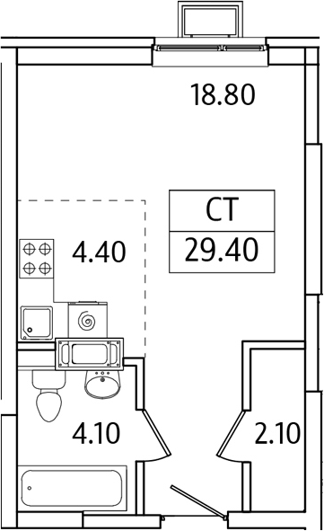 Планировка — Видный Берег 2.0, Студия, 29 м²