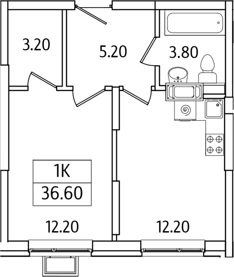 Планировка — Видный Берег 2.0, 1-комн., 37 м²