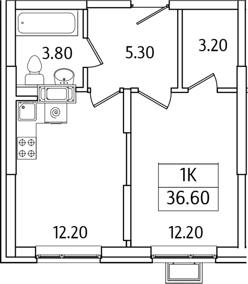 Планировка — Видный Берег 2.0, 1-комн., 37 м²