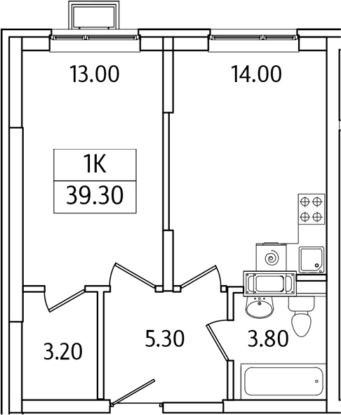 Планировка — Видный Берег 2.0, 1-комн., 39 м²