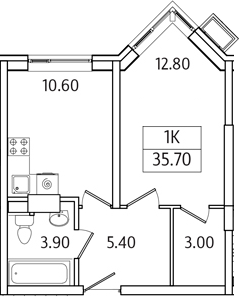 Планировка — Видный Берег 2.0, 1-комн., 36 м²