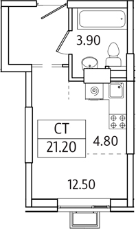 Планировка — Видный Берег 2.0, Студия, 21 м²