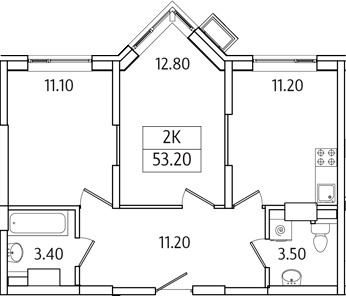 Планировка — Видный Берег 2.0, 2-комн., 53 м²