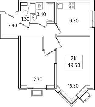 Планировка — Видный Берег 2.0, 2-комн., 50 м²