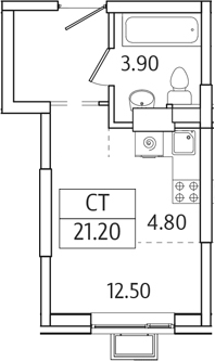 Планировка — Видный Берег 2.0, Студия, 21 м²