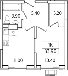 Планировка — Видный Берег 2.0, 1-комн., 34 м²