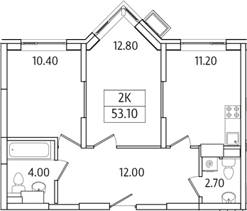 Планировка — Видный Берег 2.0, 2-комн., 53 м²