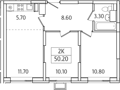 Планировка — Видный Берег 2.0, 2-комн., 50 м²