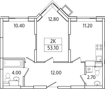 Планировка — Видный Берег 2.0, 2-комн., 53 м²