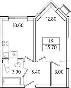 Планировка — Видный Берег 2.0, 1-комн., 36 м²