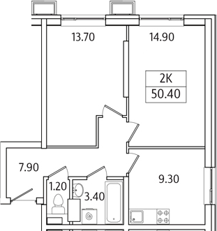 Планировка — Видный Берег 2.0, 2-комн., 50 м²