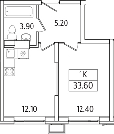 Планировка — Видный Берег 2.0, 1-комн., 34 м²