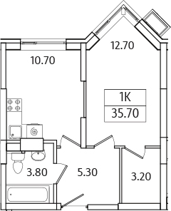 Планировка — Видный Берег 2.0, 1-комн., 36 м²