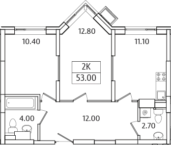 Планировка — Видный Берег 2.0, 2-комн., 53 м²