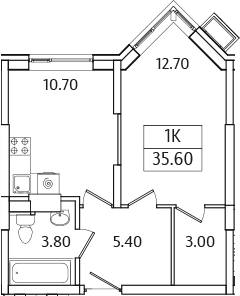 Планировка — Видный Берег 2.0, 1-комн., 36 м²