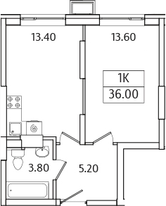 Планировка — Видный Берег 2.0, 1-комн., 36 м²