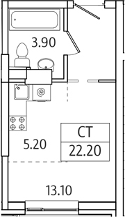 Планировка — Видный Берег 2.0, Студия, 22 м²