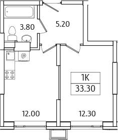 Планировка — Видный Берег 2.0, 1-комн., 33 м²