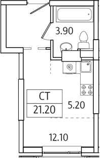 Планировка — Видный Берег 2.0, Студия, 21 м²