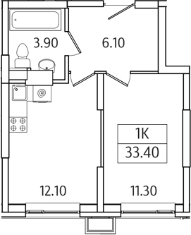 Планировка — Видный Берег 2.0, 1-комн., 33 м²