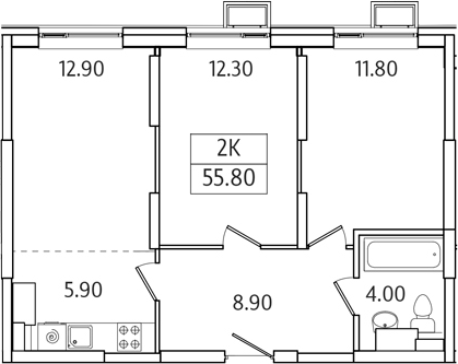 Планировка — Видный Берег 2.0, 2-комн., 56 м²