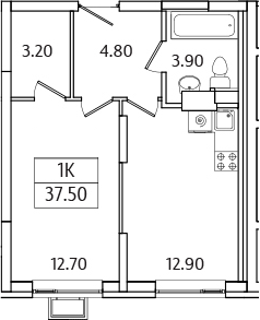 Планировка — Видный Берег 2.0, 1-комн., 38 м²