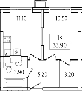 Планировка — Видный Берег 2.0, 1-комн., 34 м²