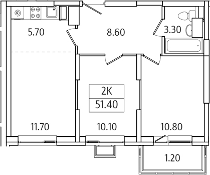 Планировка — Видный Берег 2.0, 2-комн., 50 м²