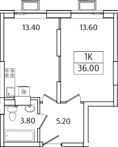 Планировка — Видный Берег 2.0, 1-комн., 36 м²