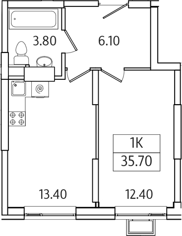Планировка — Видный Берег 2.0, 1-комн., 36 м²