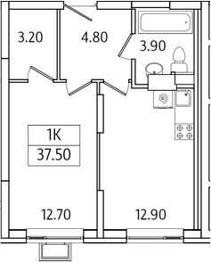 Планировка — Видный Берег 2.0, 1-комн., 38 м²