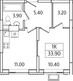 Планировка — Видный Берег 2.0, 1-комн., 34 м²