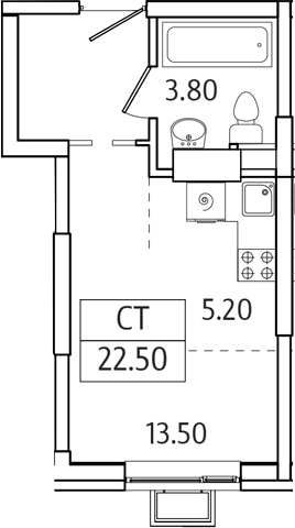 Планировка — Видный Берег 2.0, Студия, 23 м²