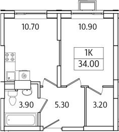 Планировка — Видный Берег 2.0, 1-комн., 34 м²