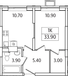 Планировка — Видный Берег 2.0, 1-комн., 34 м²