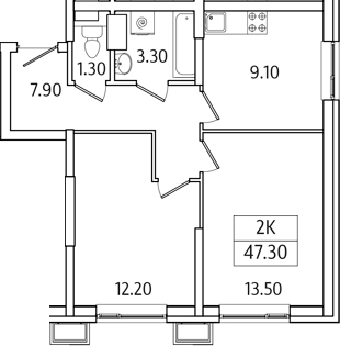 Планировка — Видный Берег 2.0, 2-комн., 47 м²