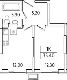 Планировка — Видный Берег 2.0, 1-комн., 33 м²