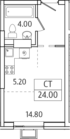 Планировка — Видный Берег 2.0, Студия, 24 м²