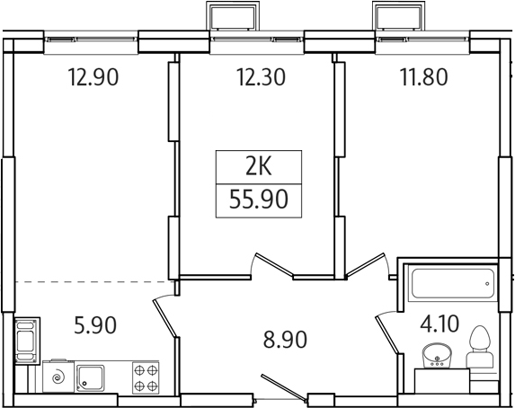 Планировка — Видный Берег 2.0, 2-комн., 56 м²