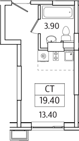 Планировка — Видный Берег 2.0, Студия, 19 м²