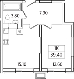 Планировка — Видный Берег 2.0, 1-комн., 39 м²