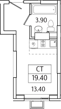 Планировка — Видный Берег 2.0, Студия, 19 м²