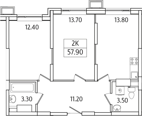 Планировка — Видный Берег 2.0, 2-комн., 58 м²