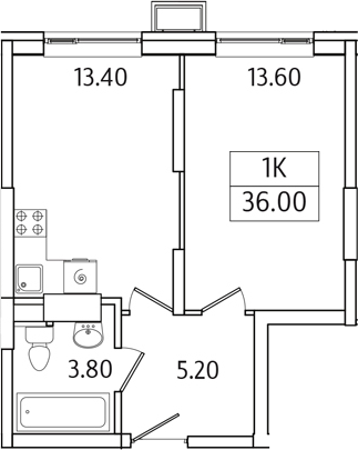 Планировка — Видный Берег 2.0, 1-комн., 36 м²