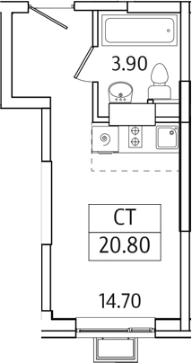Планировка — Видный Берег 2.0, Студия, 21 м²