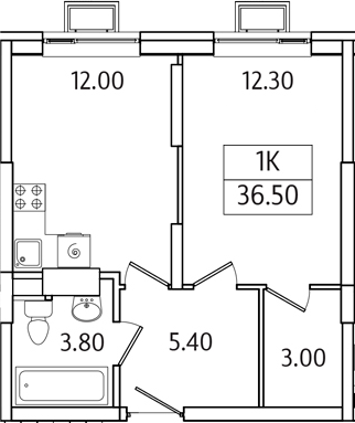 Планировка — Видный Берег 2.0, 1-комн., 37 м²